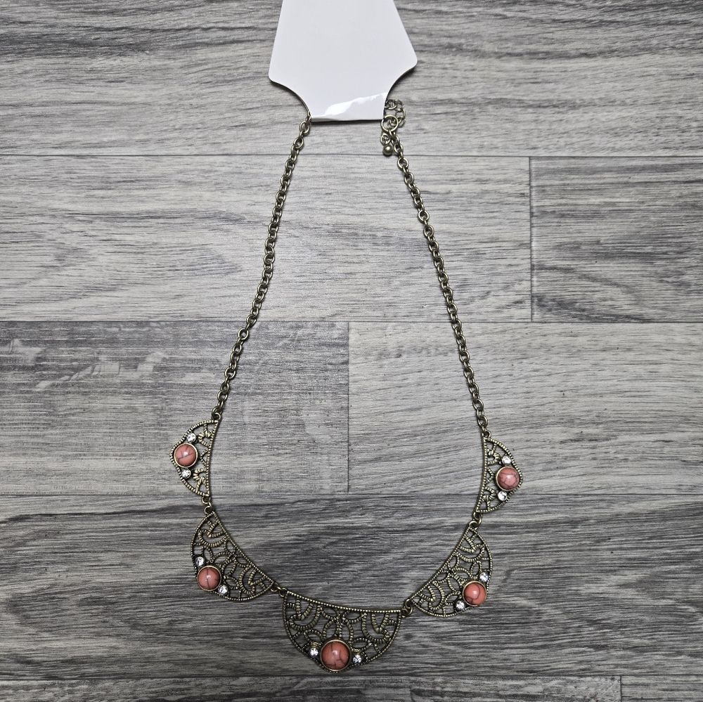 NWT Boho Coral and Brass Color Statements necklace